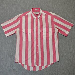 VINTAGE Levis Shirt Size Medium White Pink Striped Silver Label Short Sleeve